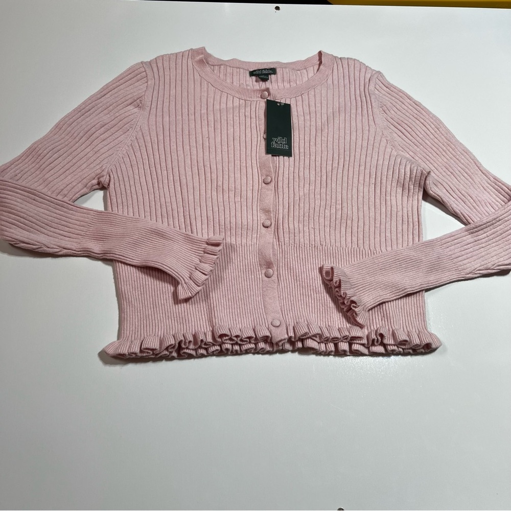 NWT Wild Fable Blush Pink Ruffle Hem Cardigan- L - Picture 2 of 6